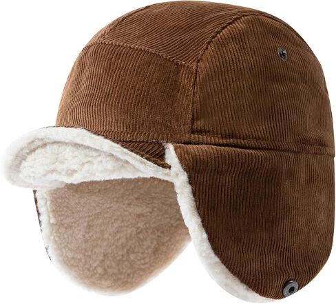 Cold Weather Winter Hat Corduroy Fleece Beanie Earflaps Warm Short Brim Baseball Cap Trapper Hat Russian Ushanka Hat in Kuwait