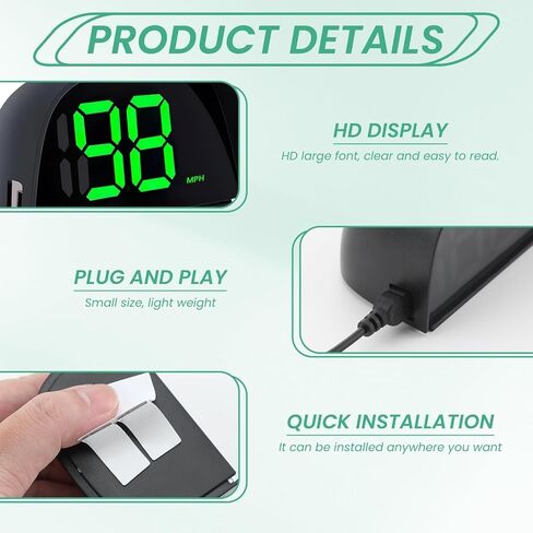 GPS HUD Car Digital Speedometer, MPH Digital Speed Meter Gauge with LED Large Font Head Up Display Car Accessories with USB Cable, Plug Play for All Vehicles (X1 Speedometer) in Kuwait