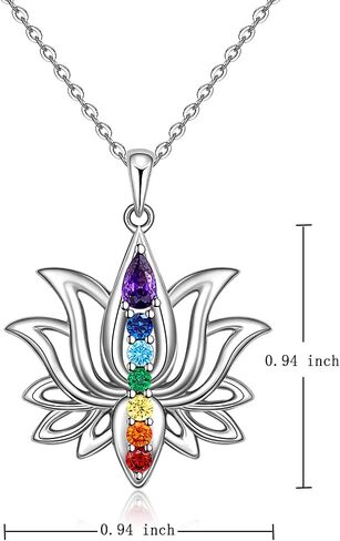 Lotus Flower 7 Chakra Necklace Sterling Silver Yoga Lotus Pendant Chakra Necklaces for Women Balance in Kuwait