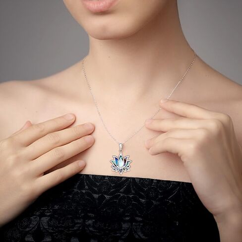 Lotus Flower 7 Chakra Necklace Sterling Silver Yoga Lotus Pendant Chakra Necklaces for Women Balance in Kuwait