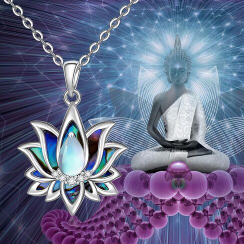 Lotus Flower 7 Chakra Necklace Sterling Silver Yoga Lotus Pendant Chakra Necklaces for Women Balance in Kuwait