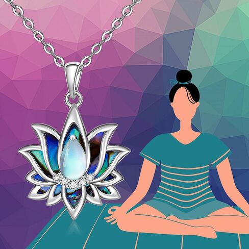 Lotus Flower 7 Chakra Necklace Sterling Silver Yoga Lotus Pendant Chakra Necklaces for Women Balance in Kuwait