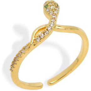 Gold Snake Rhinestone Open Finger Ring for Woman，Trendy Punk Emerald Cubic Zirconia Adjustable Rings Fall Halloween Prom Jewelry Gift