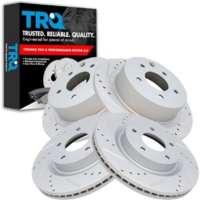 TRQ Front and Rear Performance Brake Rotors Set Premium G-Coated Cross Drilled & Slotted Compatible with 2007-2022 Nissan Altima