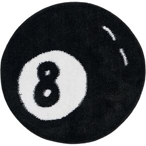 8 Ball Rug Round Rug Billiard Pool 8 Ball Carpet, Non-Slip Bath Mat Flocking Floor Area Rug for Living Room Decor, Room Decor Soft Y2K Rug Doormat for Bedroom (Black, 26')