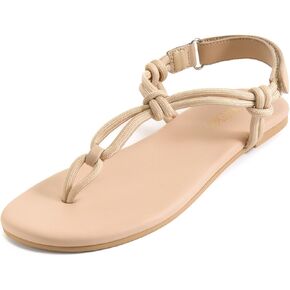 Rihero Rope Thong Sandals for Women Beach Flip Flops Comfortable Ankle Strap Slip-On Flat Sandals