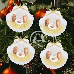 Seashell Starfish Ornaments for Christmas Tree 4PCS Angel Ornaments & Snowflake Ornaments Handmade Natural Seashells & Starfish Crafts, for Coastal & Beach & Nautical Christmas Tree Ornaments
