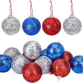 12 Pieces Independence Day Hanging Ball - 1.96" Memorial Day Sequin Hanging Ball Ornament - 4th of July Red Blue Tree Decorations for Memorial Day Veterans Patriotic USA Themed Party Supplies