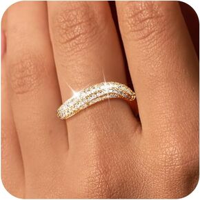 MBW Stackable Cubic Zirconia Gold Wave Rings for Women, Stacking Gold Rings That Don't Tarnish CZ Bands Statement Gold Rings Chunky 14k Gold Plated Wavy Jewelry Gifts for Women Girls Size 5-10