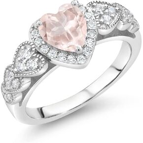 Gem Stone King 925 Sterling Silver Heart Shape Rose Quartz and White Moissanite Ring For Women (0.90 Cttw, Gemstone Birthstone, Available In Size 5, 6, 7, 8, 9)