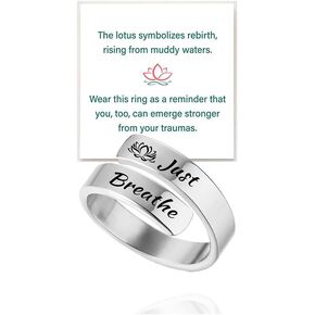Just Breathe Ring For Women, Adjustable Lotus Hope Rings for Women Just Breathe Motivational Stainless Steel Engraved Inspirational Jewelry To My Daughter Friendship BFF Sorority Sisters