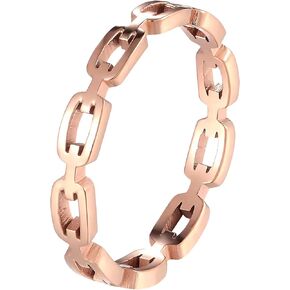 18K Gold Plated Chain Link Rings 925 Sterling Silver Plated Hollow Out Design Chain Link Ring Rose Gold Stainless Steel Ring Delicate Everyday Ring for Women (Gold, 9)