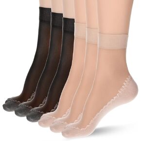 12 Pairs Nylon Socks for Women Silky Sheer Ankle Socks Anti-Slip Cotton Sole Stockings