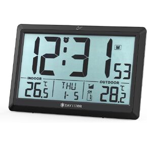 Atomic Clock with Indoor and Outdoor Temperature,12.5-Inch Automatic Digital Clock,Wall Clock Or Desktop Clock with Battery,Suitable for Bedrooms,Living Rooms,Offices