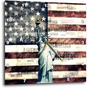3D Rose Vintage Patriotic Statue of Liberty with American Flag Wall Clock, 15" x 15"
