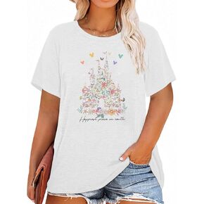 Weiyuqi Plus Size Magic Kingdom Shirts for Women Floral Castle Graphic Tshirt Flower Holiday Vacation Shirt Cute Tee Tops