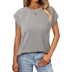 Tankaneo Womens Cap Sleeve Tank Tops Summer Casual Crew Neck Cotton T-Shirts Loose Fit Basic Tee Shirts