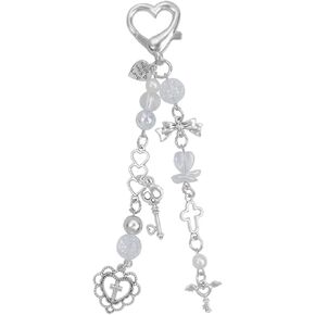 cioatu Cute Keychain Aesthetic Y2K Keychain Accessories Cute Heart Butterfly Strawberry Bear Key Chain for Keys Bags Women Gifts (1PCS Keys Heart)