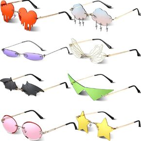 8 Pcs Irregular Sunglasses Set Rimless Lovely Flame Rectangle Cloud Star Butterfly Sunglasses Frameless Candy Color Glasses Heart Slender Oval Triangle Sunglasses for Women Men (Stylish Style)