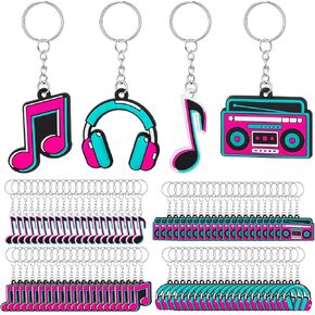 Fumete 128 Pcs Music Party Favors Keychain Piano Note Silicone Key Chains Gift Bulk Musical Themed Radio School Karaoke Bag Backpack Baby Shower Birthday Valentines Day Gifts for Kids Supplies (Music)