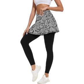 WOWENY Tennis Skirted Leggings with Pockets for Women Athletic Yoga Running Golf Leggings with Skirt Pickleball Clothes