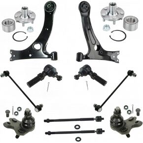 TRQ Front Steering,Suspension,& Drivetrain Kit Ball Joint Control Arm Sway Bar Stabilizer Link Tie Rod Wheel Bearing & Hub Kit Compatible with 2009-2013 Toyota Corolla Matrix