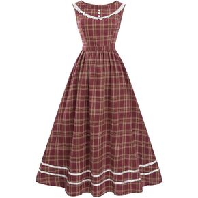 Nuoqi Women 1950s Dresses Vintage Christmas Plaid Dress Cap Sleeve 1950s Retro Outfit