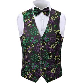 LINOCOUTON Men's Mardi Gras Suit Vest with Bow Tie