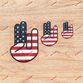 Shocker Hand Gesture USA American Flag Vinyl Decal Sticker - 3 Pack Glossy, 2 Inches, 3 Inches, 5 Inches - Grunge Subdued Vintage
