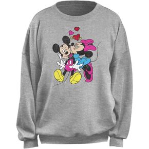 Disney Women's Junior's Mickey Minnie Love Oversized Fleece, Heather Grey, Large