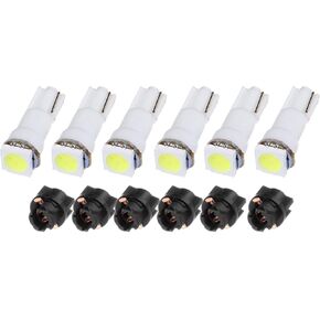 cciyu 6x Car T5 5050 1SMD Wedge Xenon White LED Light Bulbs Instrument Panel Cluster Plug Lamp Dash Light Bulb w/T5 Twist Sockets(white) in Kuwait