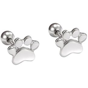 Cute Cat Paw Print Cartilage Sleeper Stud Earrings for Women Hypoallergenic 925 Sterling Silver Dog Puppy Kitten Animal Pet Tiny Small Screw Back Ball Traugs Helix Studs Earring Minimalist Christmas Birthday Jewelry Gifts for Little Daughter 20G