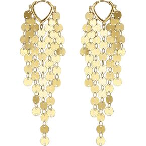 Sequin Metal Tassel Earrings Disc Tassel for Women 18K 14K Gold Plated Trendy Dainty Earrings Lightweight Sparkly Chandelier Hoops Small Leaf