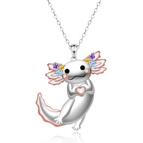 Cute Axolotl Necklace for Women - 925 Sterling Silver Axolotl Pendant Necklace Cute Animal Necklace CZ Hypoallergenic Jewelry Gifts