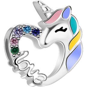 925 Sterling Silver Charms for Bracelets and Necklaces Rainbow Unicorn Lucky Dangle Pendants Rhinestone Pandora Beads Charms Jewelry Gift for Women