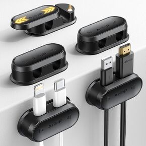 5 Pack Magnetic Cord Organizer - Aollop Desk Cable Management Clips, Cord Holder for Nightstand [1s Push-Pull] Safe and Harmless Adhesive Cable Holder Clips for Nightstand Home Wall Car Office, Black