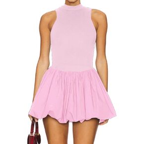 Women's Summer Bubble Mini Dress Sexy Mock Neck Sleeveless Tank Dress Party Club Bodycon Short Dresses