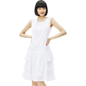 BABEYOND 1920s Inspired Chiffon Dress - Flapper Dress Low-Waist Multi-Layered Dress Sleeveless Party Dress for Women