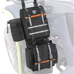ATV Fender Bag Waterproof, Detachable ATV Rear Storage Bags with Drink Holder & Cooler Compatible with Sportsman Polaris Scrambler Grizzly Kingquad Cfmoto FourTrax, Black & Red