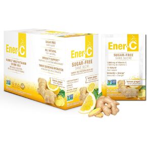Ener-C Sugar Free Lemon Ginger Multivitamin Drink Mix, 1000mg Vitamin C, Non-GMO, Vegan, Real Fruit Juice Powders, Natural Immunity Support, Electrolytes, Gluten Free, 1-Pack of 30