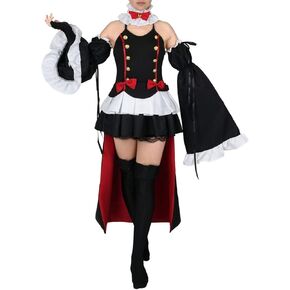 Women Girl Cosplay Costume Outfit Set for halloween party Dress with Flared sleeves Black S-L