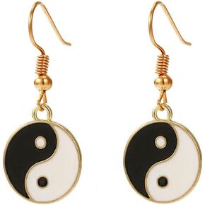Yin Yang Symbol Tai Chi Bagua Duality Drop Earrings for Women, Enamel Black White Tai Chi Yin Yang Dangle Drop Earrings