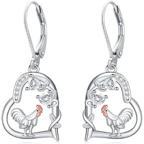 Chicken Earrings Sterling Silver Heart Turkey Earrings Dangle Chicken Jewelry Thanksgiving Gifts for Women Mom Chicken Lovers