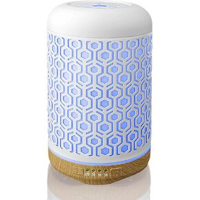 Essential Oil Diffuser, 250ml Iron-Art Ultrasonic Humidifier Aromatherapy Oil Diffuser with 4 Timer Mode & 7 Color Changing LED Lights, BPA-Free Waterless Auto-Off Aroma Diffuser (Off-White)