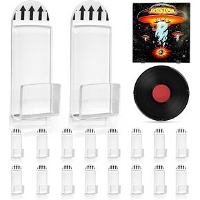18 PCS Vinyl Record Wall Mount,Acrylic Vinyl Record Holder Self Adhesive Clear Vinyl Display Shelf No Drill Vinyl Storage Shelves for Album Covers Display and Home Wall Decoration