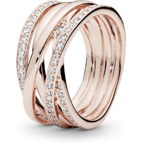 Pandora Sparkling & Polished Lines Entwined Ring - Rose Gold Ring for Women - Chic Cocktail Ring - Gift for Her - 14k Rose Gold-Plated Rose with Cubic Zirconia - Size 5