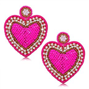 Bead Dangle Earrings for WomenRhinestone Heart Drop Dangle Earrings Pearl Heart Earrings Handmade Colorful Seed Beaded Drop Earrings Beaded Holiday Earrings Valentine's Day Dangle Earrings Gift