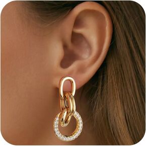 ACECHA Gold Dangle Earrings for Women, Statement Geometric Chunky Knot Link Drop Earring with Diamond Trendy Jewelry Gift