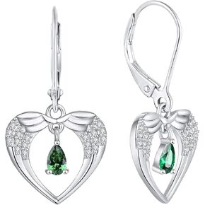 JO WISDOM Women Earrings,925 Sterling Silver Angel Wings Drop & Dangle Earrings with 3A Pear Shape CZ Birthstone,Jewelry for Women