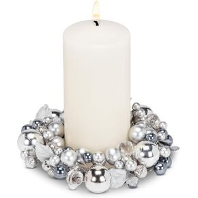 Abbott Collection Beaded Pillar Candle Ring, Silver (6.5" D)